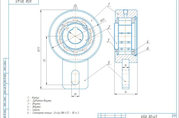Тормоз-останов (TGS) Тормозное устройство Габаритный чертеж, диаметр 30-45